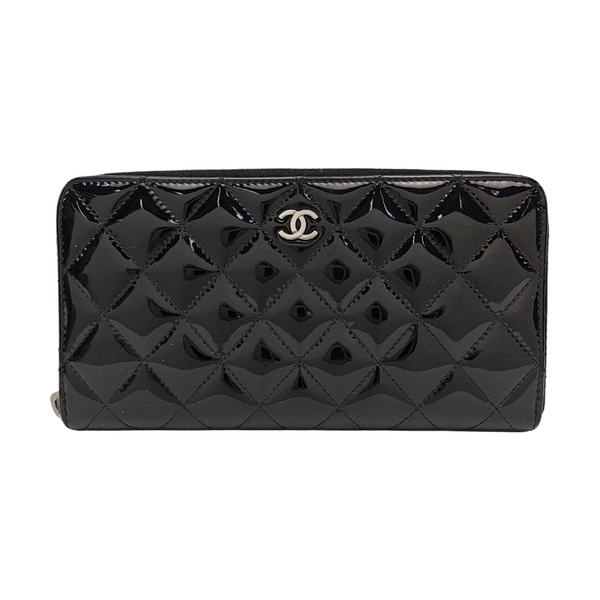Quilted Patent Leather Wallet Black