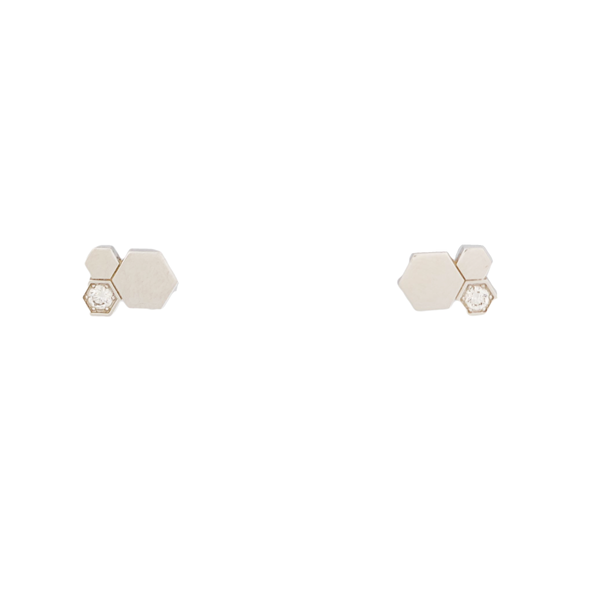 Bee My Love 18k White Gold Silver Stud Earrings