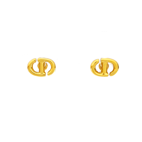 CD Navy Metal Gold Stud Earrings
