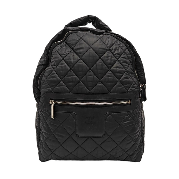 Quilted Fabric Backpack Black