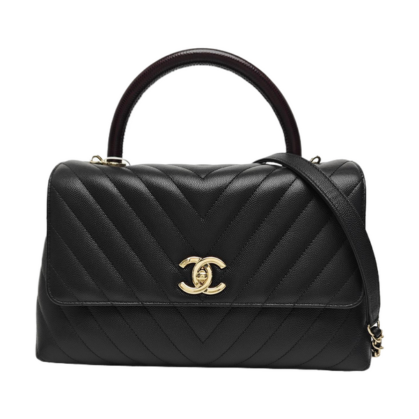 COCO HANDLE Medium Chevron Grained Calfskin Black