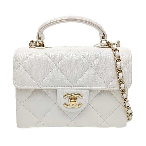 CLASSIC FLAP Mini Quilted Grained Calfskin White