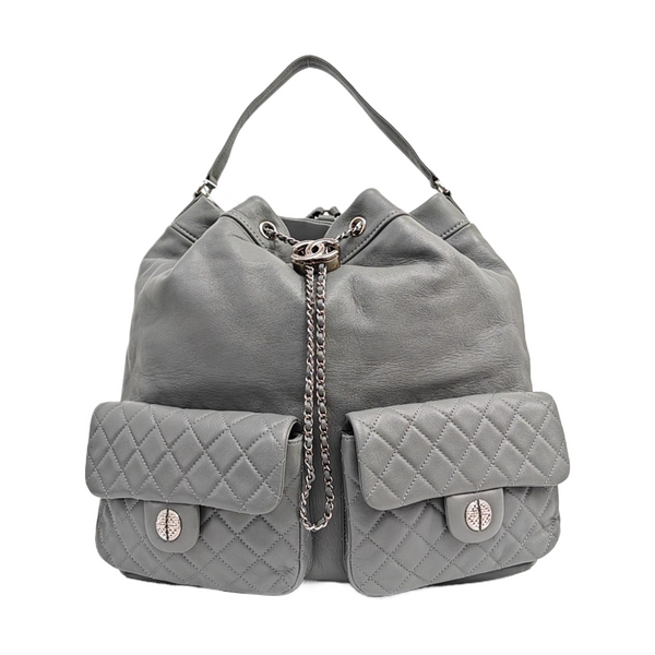 Quilted Calfskin Backpack Gray