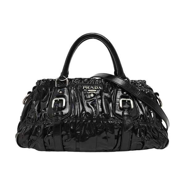 Quilted Patent Leather Tote Bag Black