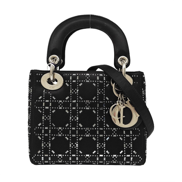 Lady Dior Mini Cannage Silk Satin Black