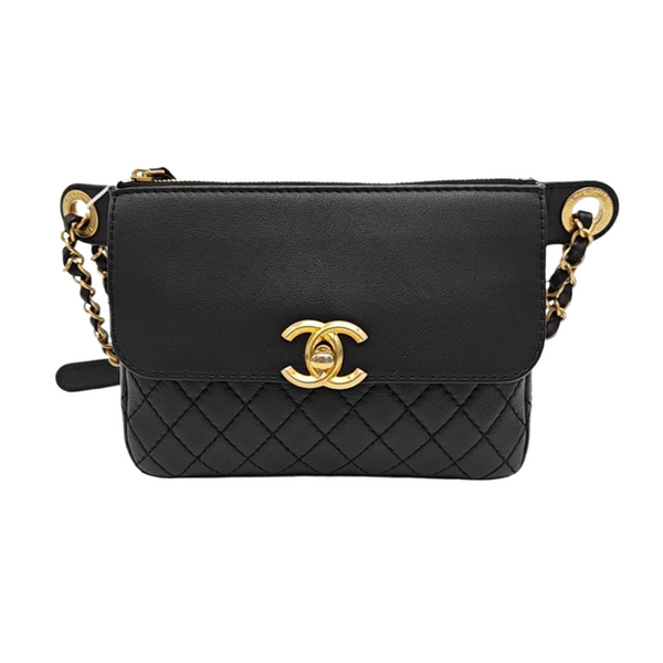 Quilted Leather Belt Bag Black