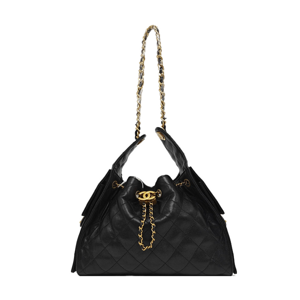 CHANEL 25 Small Quilted Grained Calfskin Black