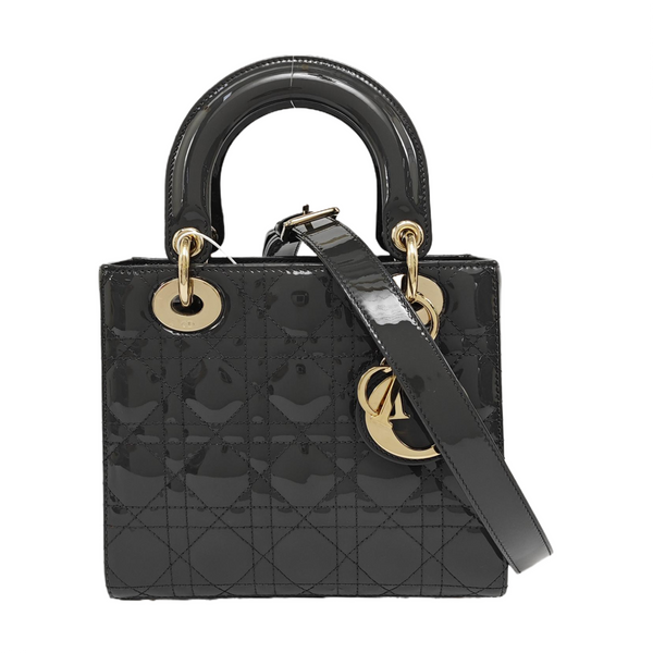 Lady Dior Small Cannage Patent Leather Gray