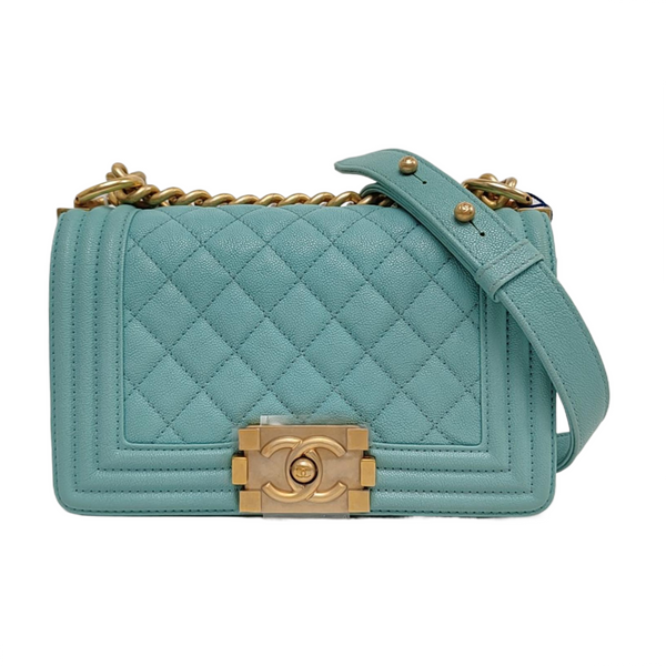 Authenticated pre-owned BOY CHANEL Small Quilted Grained Calfskin Blue - Shoulder Bag at Looply