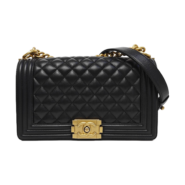 BOY CHANEL Medium Quilted Grained Calfskin Black