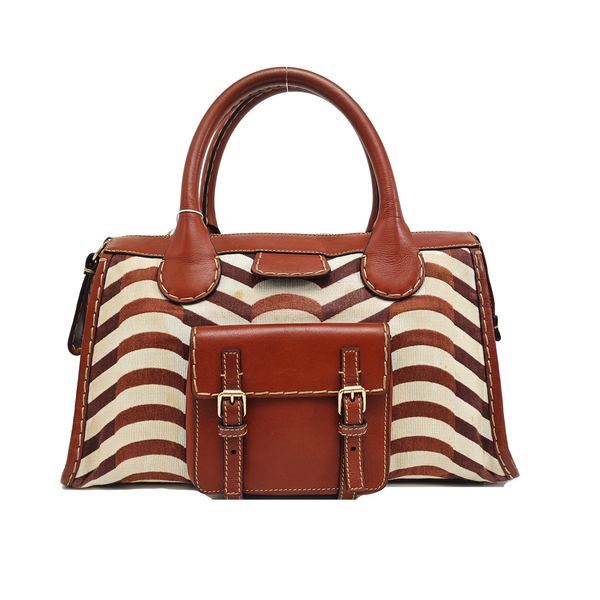 Fabric Top Handle Bag Brown