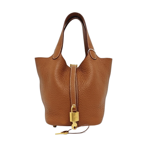 Authenticated pre-owned Picotin Lock 18 Clemence Brown - Bucket Bag at Looply