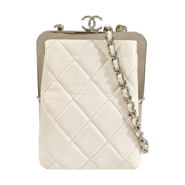 Quilted Lambskin Shoulder Bag White