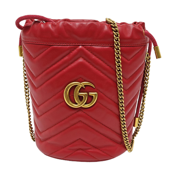 Authenticated pre-owned GG Marmont Mini Quilted Calfskin Red - Bucket Bag at Looply