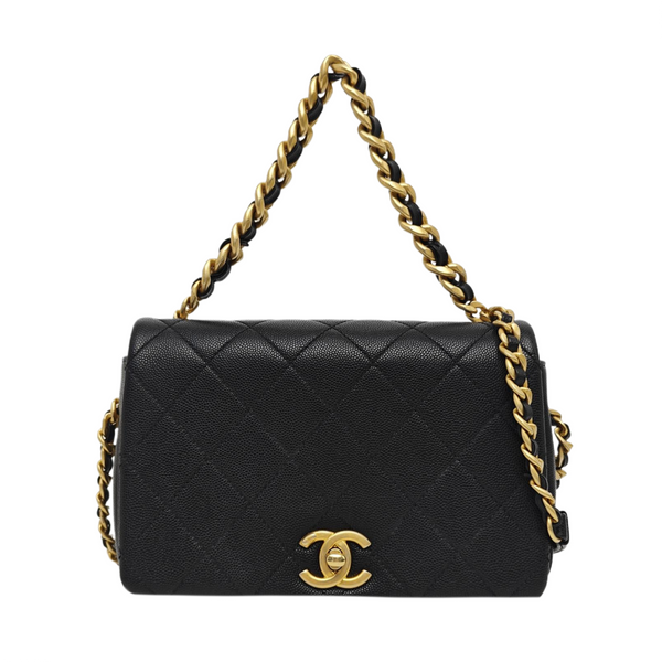 Quilted Grained Calfskin Shoulder Bag Black