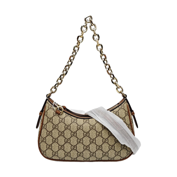 GG Emblem Small Monogram Coated Canvas Beige