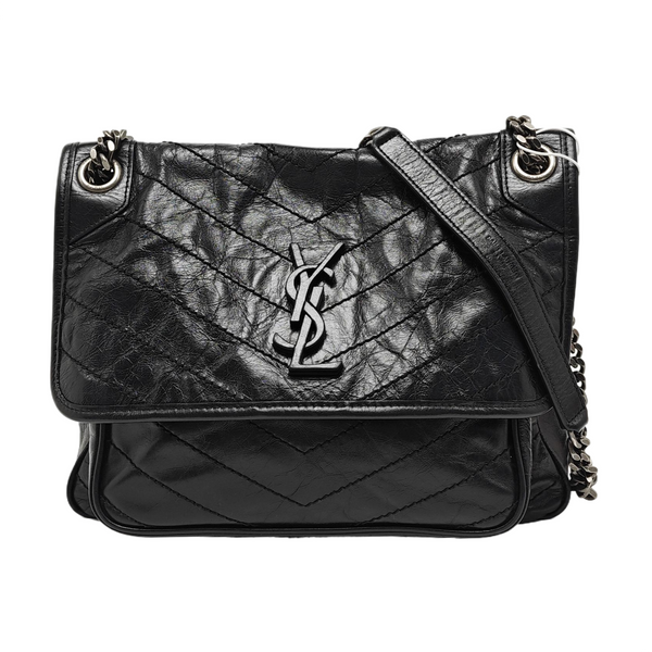 NIKI Medium Chevron Calfskin Black