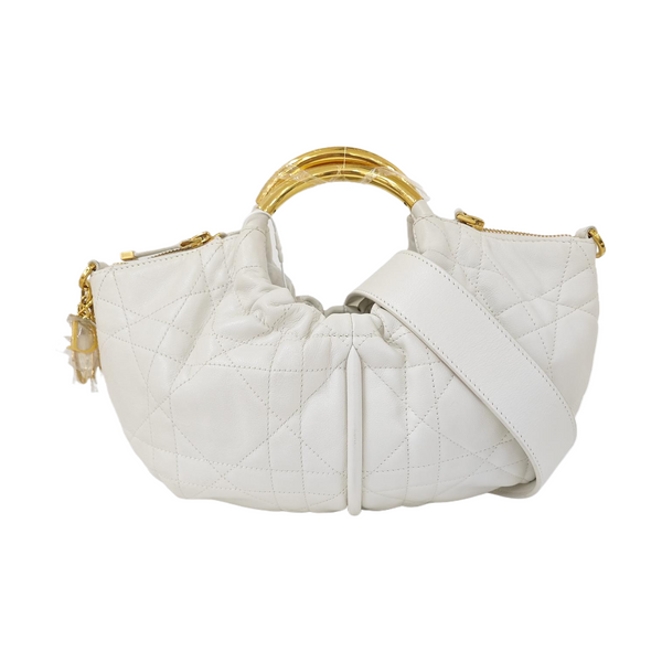 Cannage Calfskin Shoulder Bag White