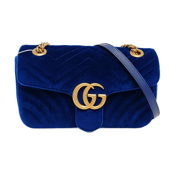 GG Marmont Medium Quilted Velvet Blue