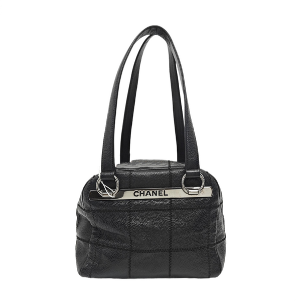 Quilted Grained Calfskin Shoulder Bag Black