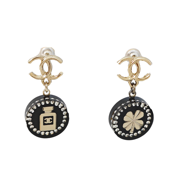 CC Logo Metal Black Stud Earrings