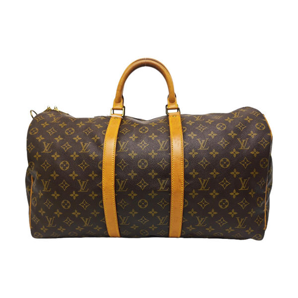 KEEPALL 50 Monogram Coated Canvas Brown