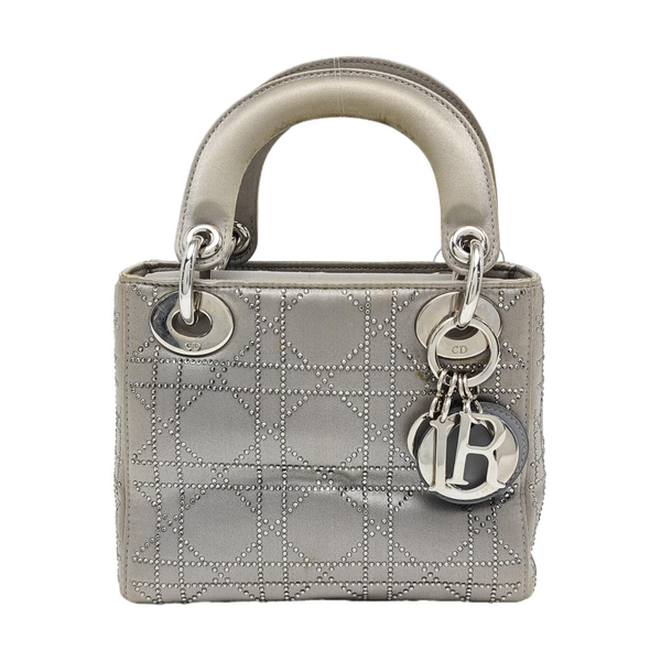 Authenticated pre-owned Lady Dior Mini Silk Satin Grey - Shoulder Bag at Looply