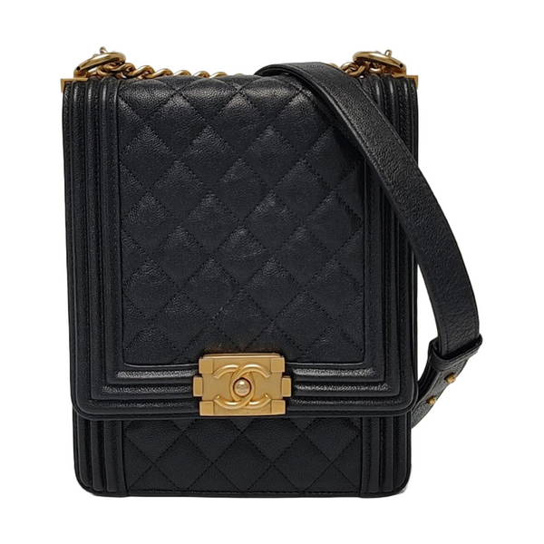 BOY CHANEL Mini Quilted Grained Calfskin Black