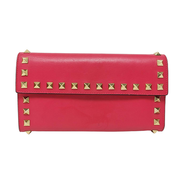 Authenticated pre-owned Rockstud Calfskin Red Wallet - Wallet at Looply