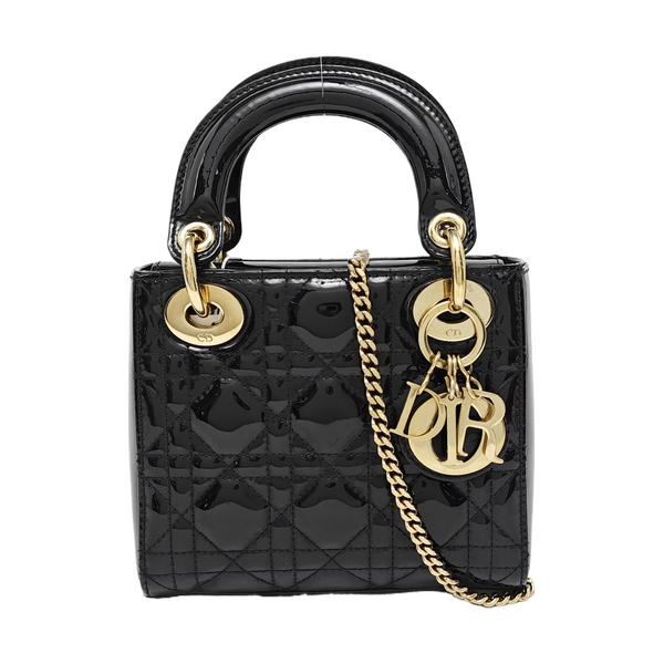 Lady Dior Mini Cannage Patent Leather Black