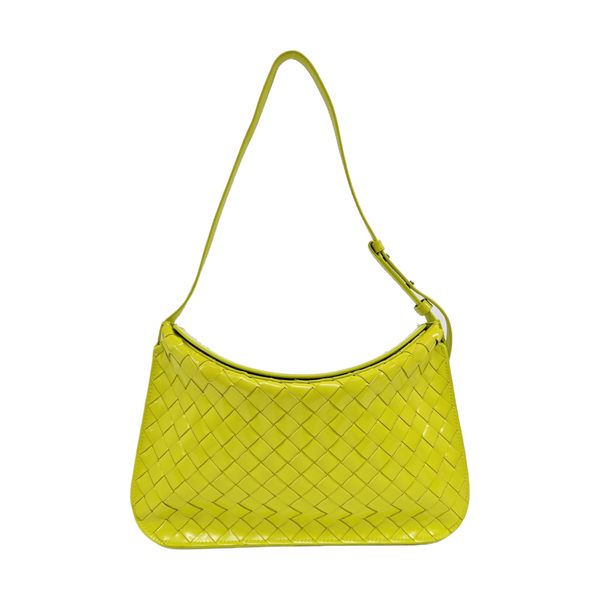 Authenticated pre-owned Intrecciato Patent Leather Yellow - Top Handle Bag at Looply