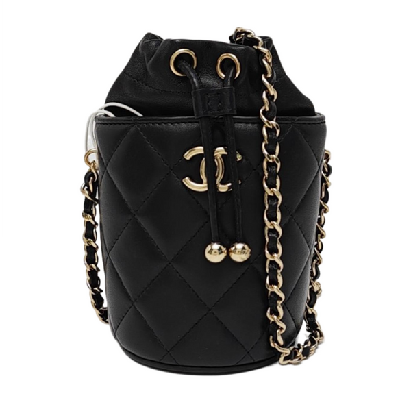 Quilted Lambskin Bucket Bag Black