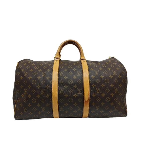 KEEPALL 50 Monogram Coated Canvas Brown