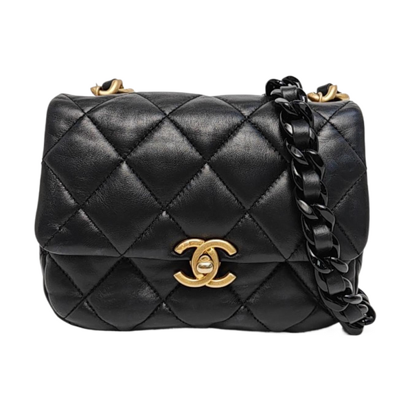 Quilted Lambskin Shoulder Bag Black
