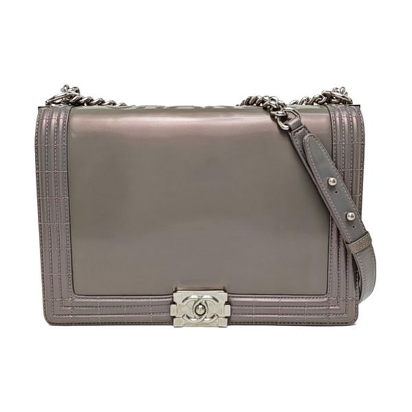 BOY CHANEL Maxi Patent Leather Gray