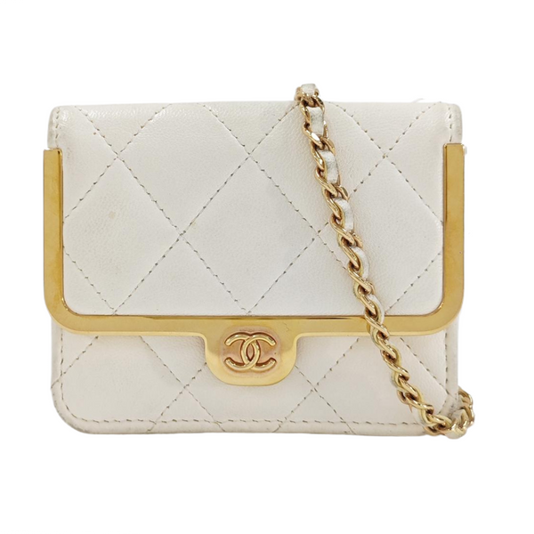 Quilted Lambskin Shoulder Bag White