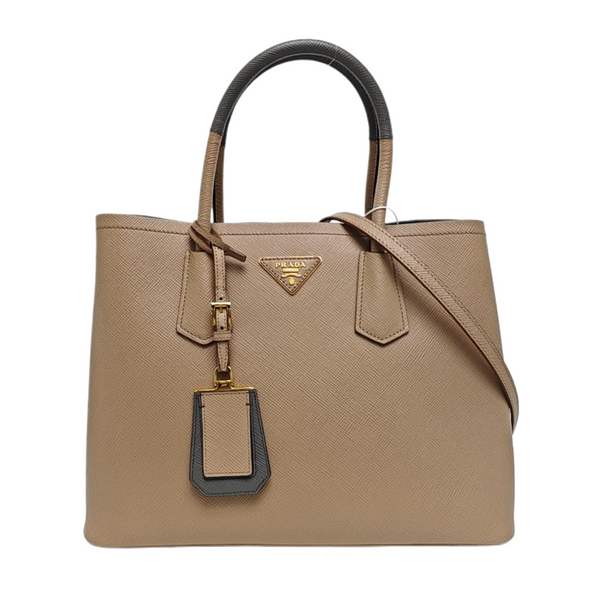 Double Medium Saffiano Calfskin Beige