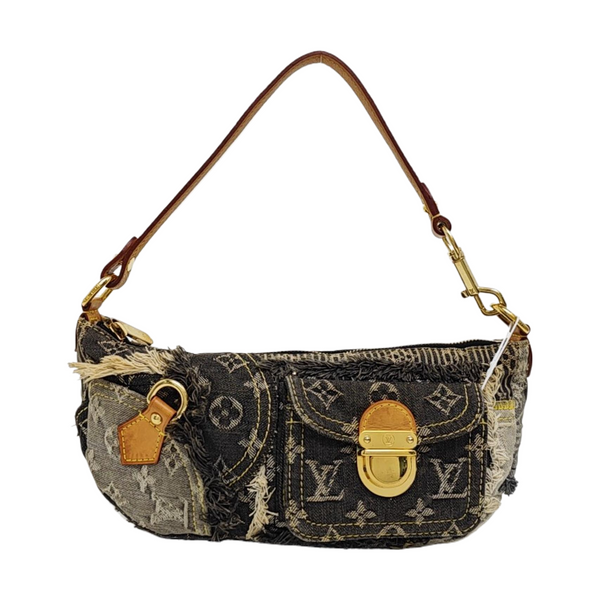 Monogram Denim Top Handle Bag Black