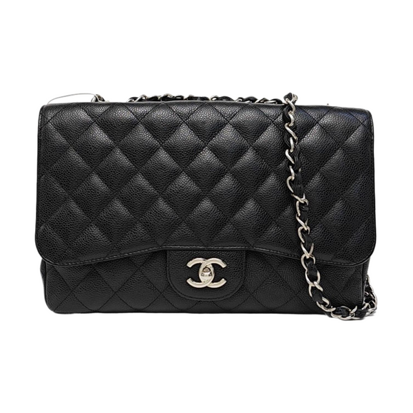 Quilted Grained Calfskin Shoulder Bag Large Black