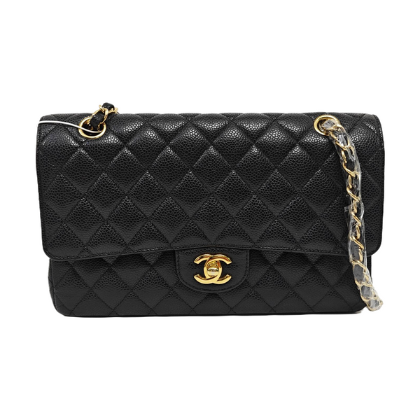 CLASSIC FLAP Medium Quilted Grained Calfskin Black