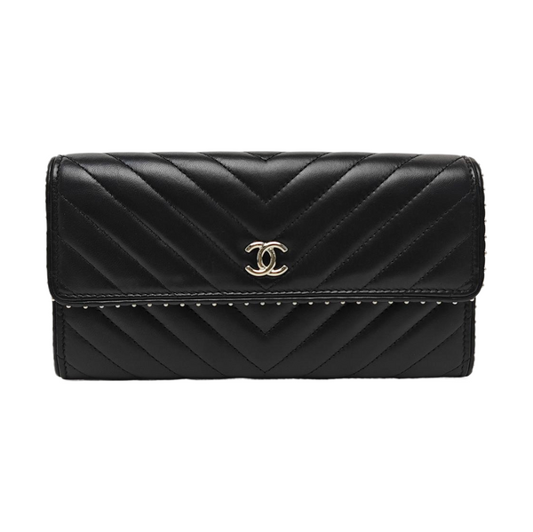WOC Chevron Lambskin Black Wallet