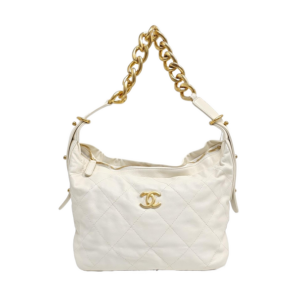 Quilted Calfskin Shoulder Bag White