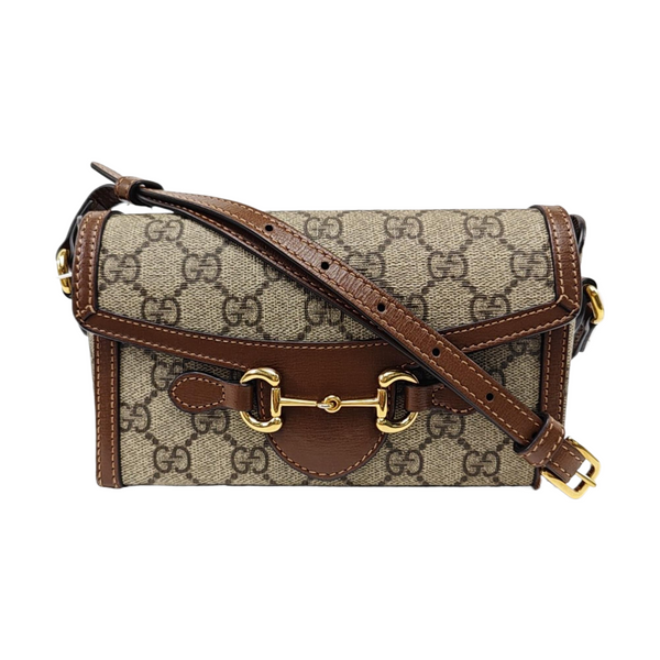 Authenticated pre-owned Horsebit 1955 Mini Monogram Coated Canvas Beige - Shoulder Bag at Looply
