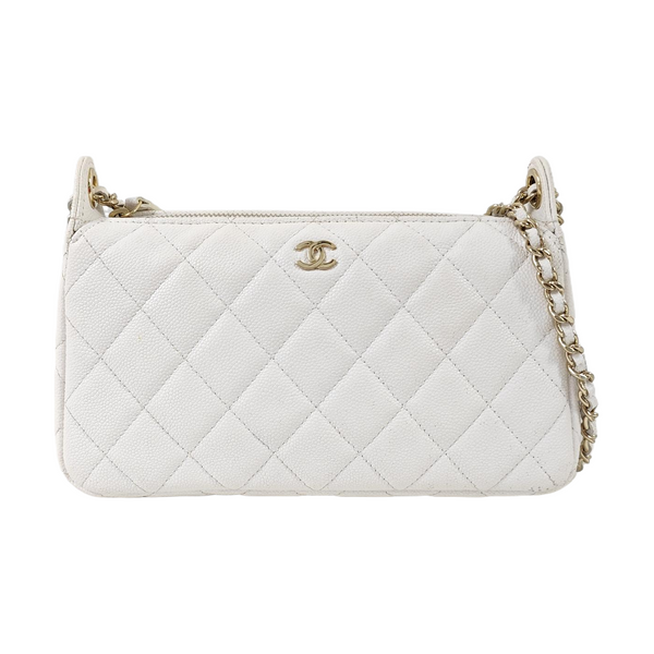Quilted Grained Calfskin Shoulder Bag White