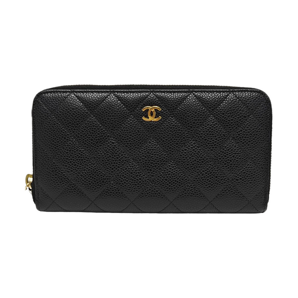 Quilted Grained Calfskin Wallet Black