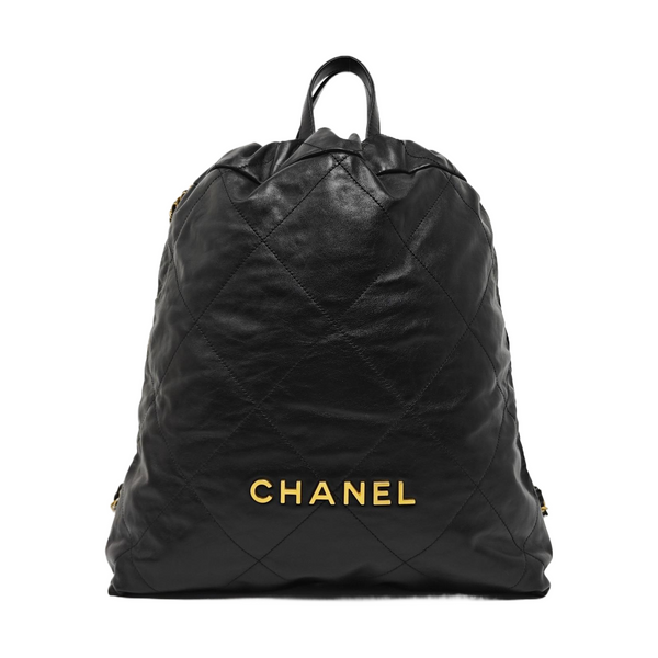 CHANEL 22 Piel de becerro acolchada grande negra