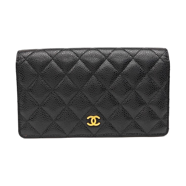 Quilted Grained Calfskin Wallet Black