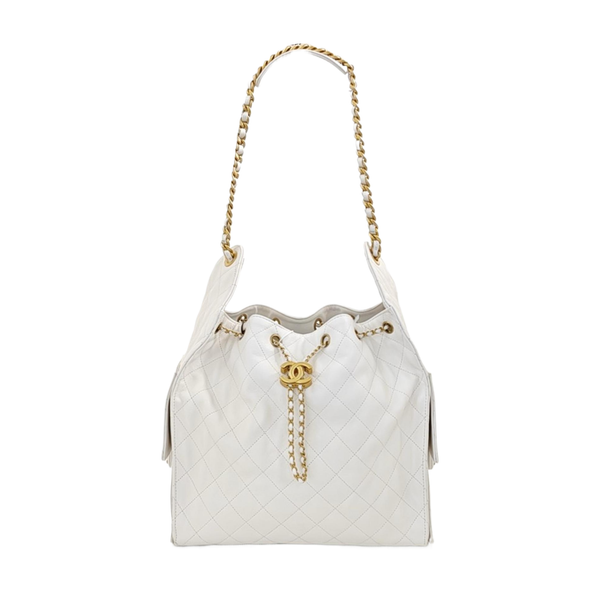 CHANEL 25 Medium Quilted Grained Calfskin White