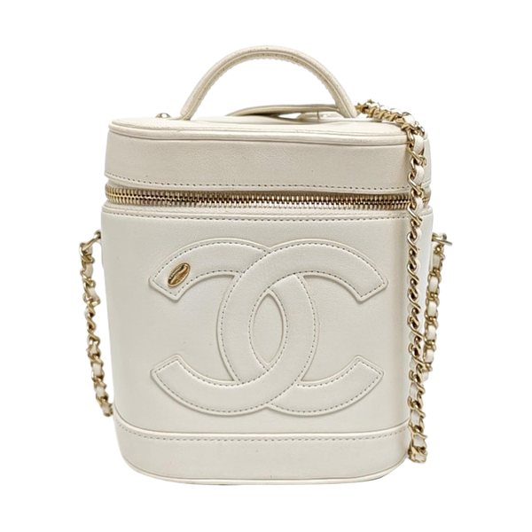 VINTAGE COSMETIC BAGS Quilted Lambskin White