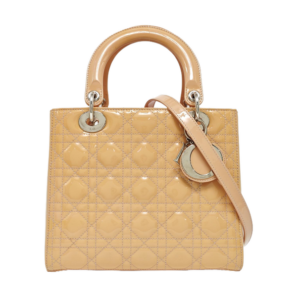 Lady Dior Medium Cannage Patent Leather Beige